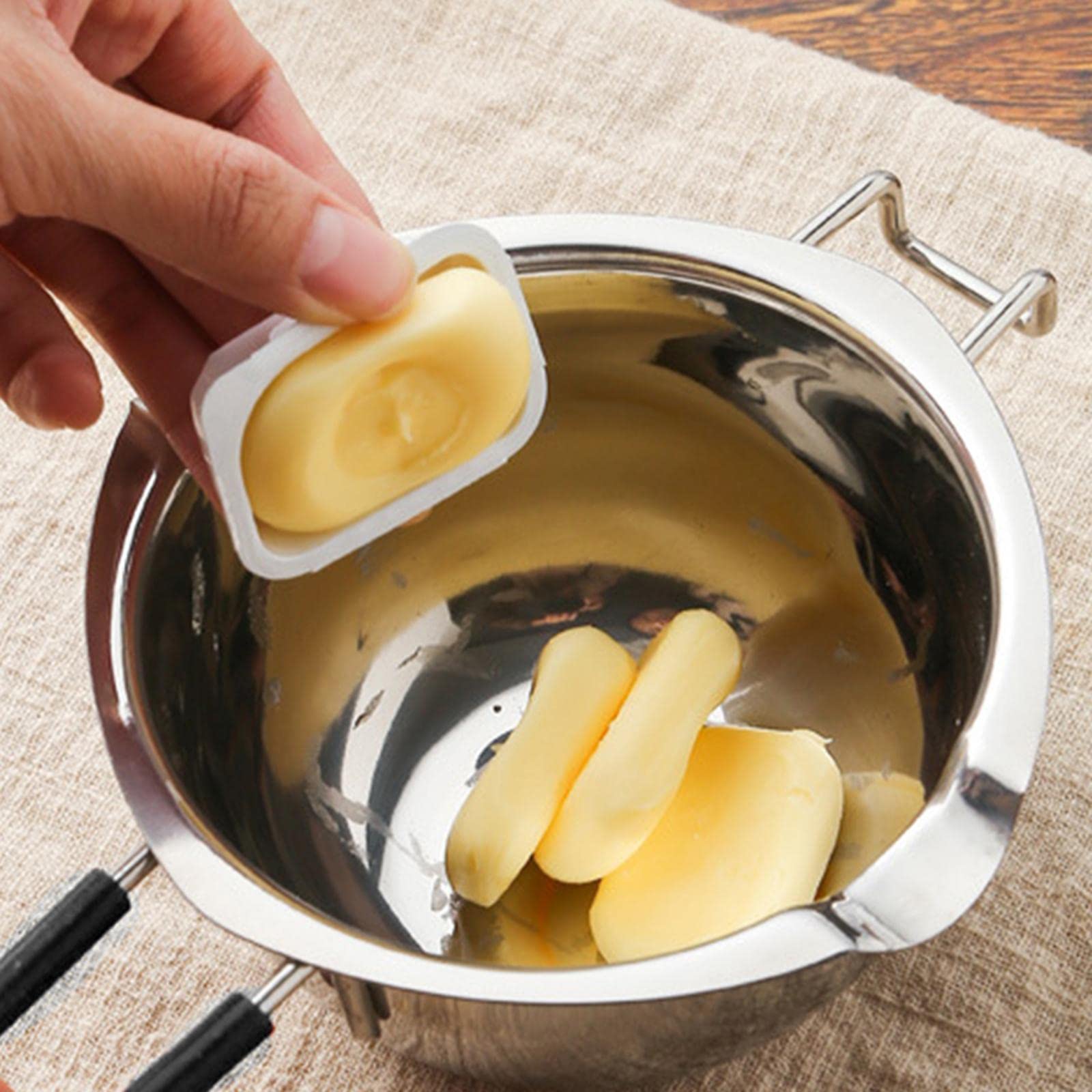 Enakshi Stainless Steel Chocolate & Wax Melting Pot with Black Handle - Perfect for Candle Making, Soap Crafting, DIY Home Arts & Crafts - Ideal for Chocolate Fondue, Wax Melting, Candle Pouring, and DIY Projects