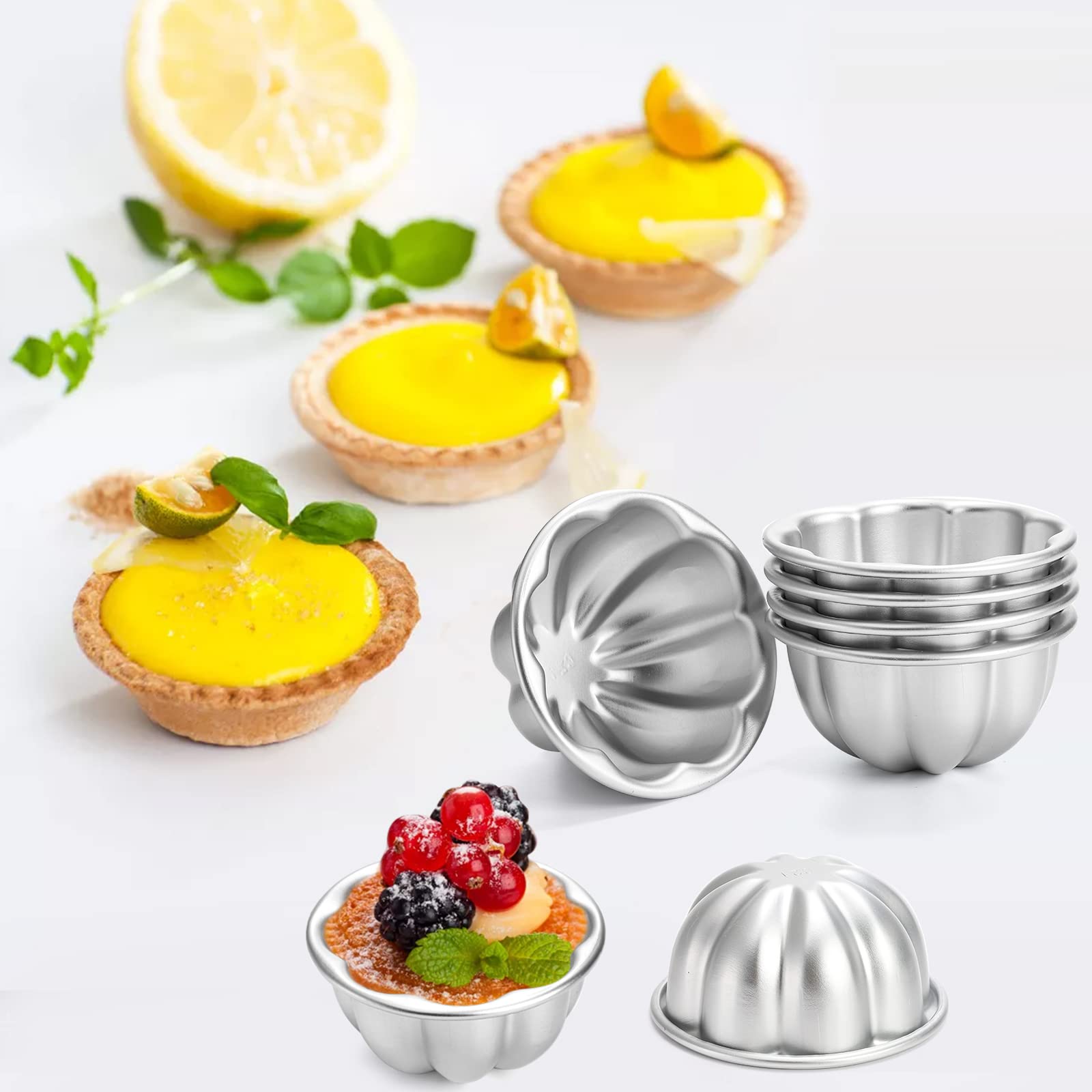 12 Pack Aluminum Alloy Egg Tart Molds - Reusable Flower Shaped Baking Cups for Tarts, Pudding, Jelly, Cupcakes & Muffins - Non-Stick & Durable for Home Baking & Party Desserts