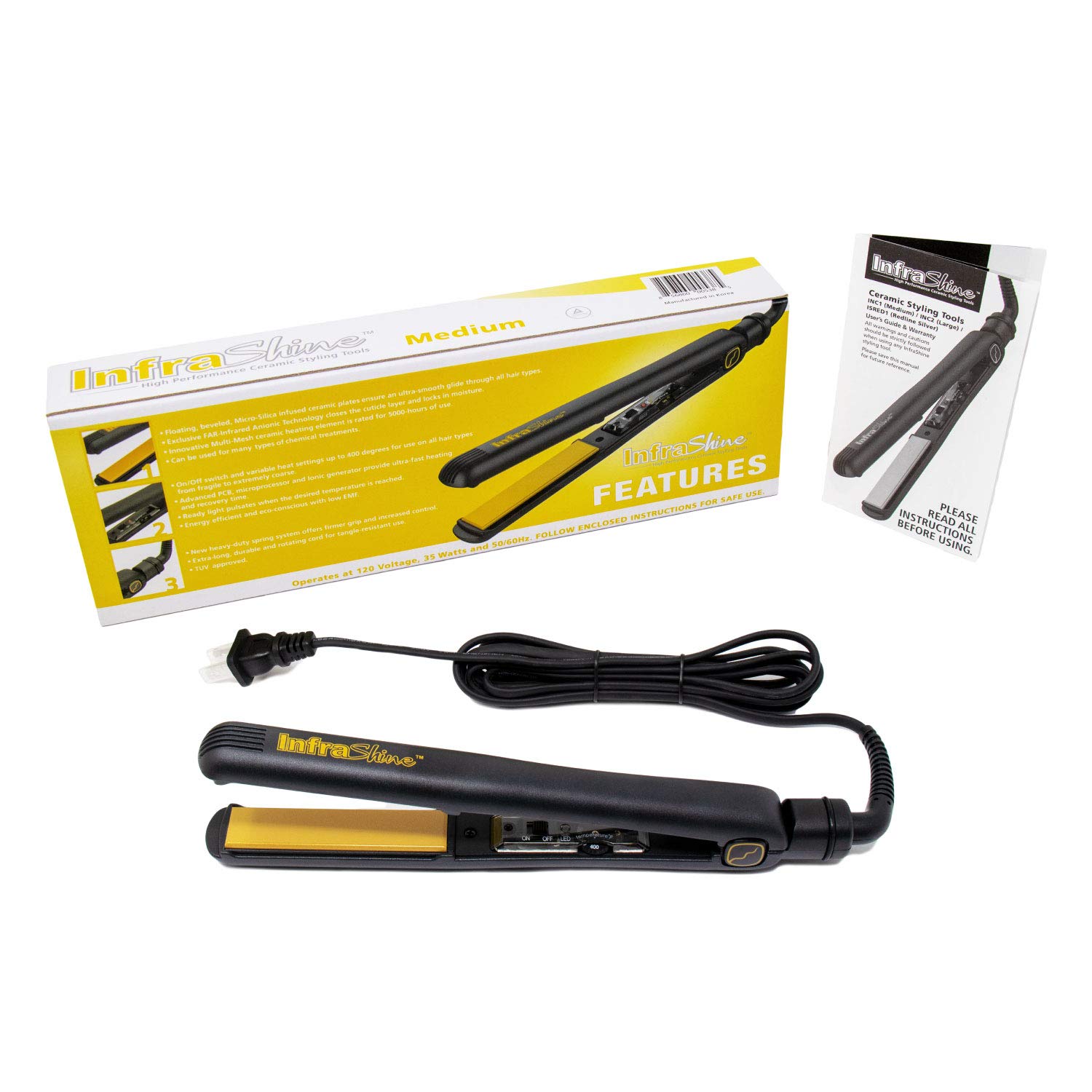 Original Medium Flat Iron 1 Inch - Black Ceramic Floating Plates for Smooth Shiny Frizz-Free Hair - Professional Hair Straightener for Home & Salon Use - 1 Year Warranty - Made in Korea - Perfect for Styling, Straightening & Smoothing Hair Daily