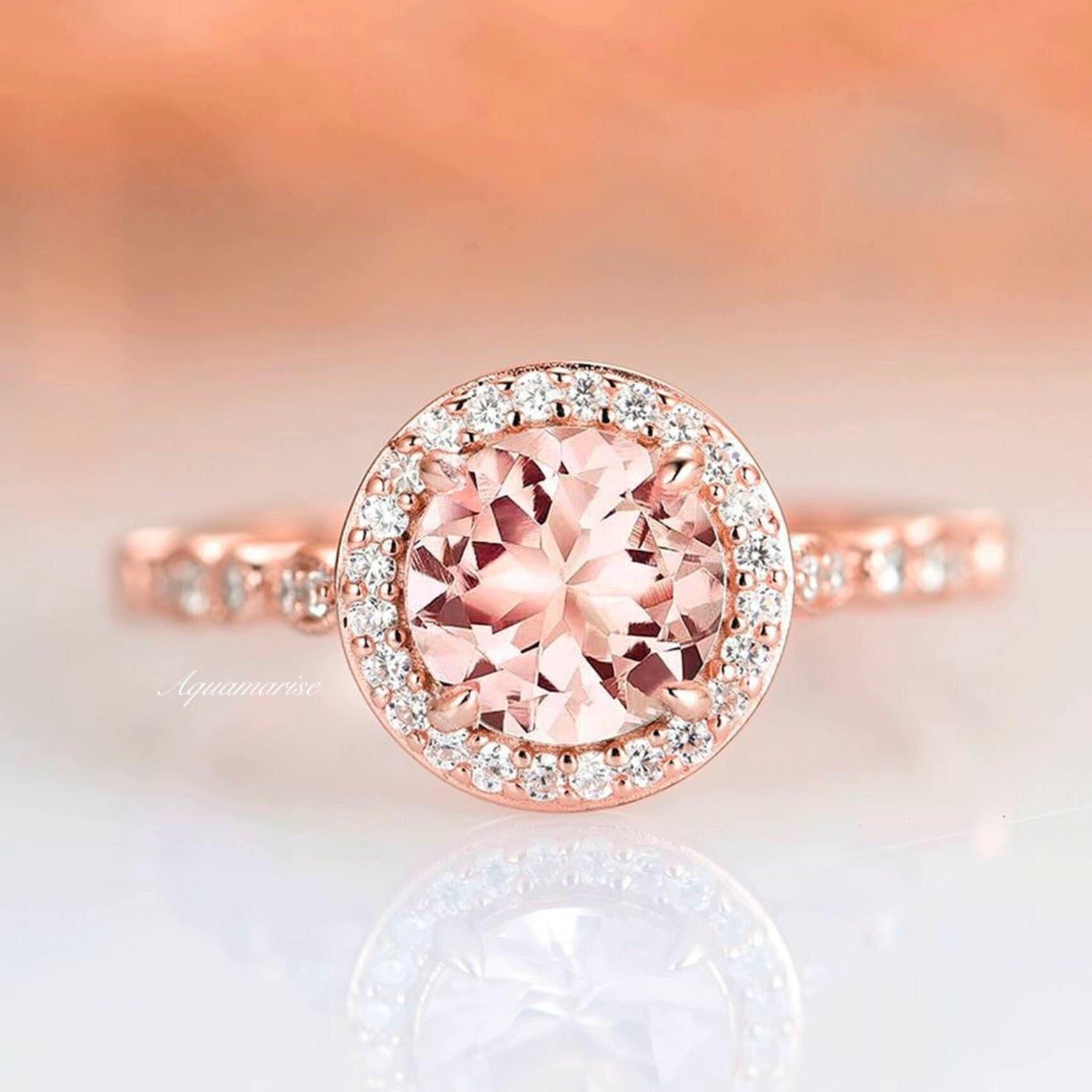 Luxe Vintage Morganite Ring 14K Rose Gold Vermeil - Elegant Dainty Jewelry for Women, Perfect for Engagement, Wedding, Anniversary & Special Occasions