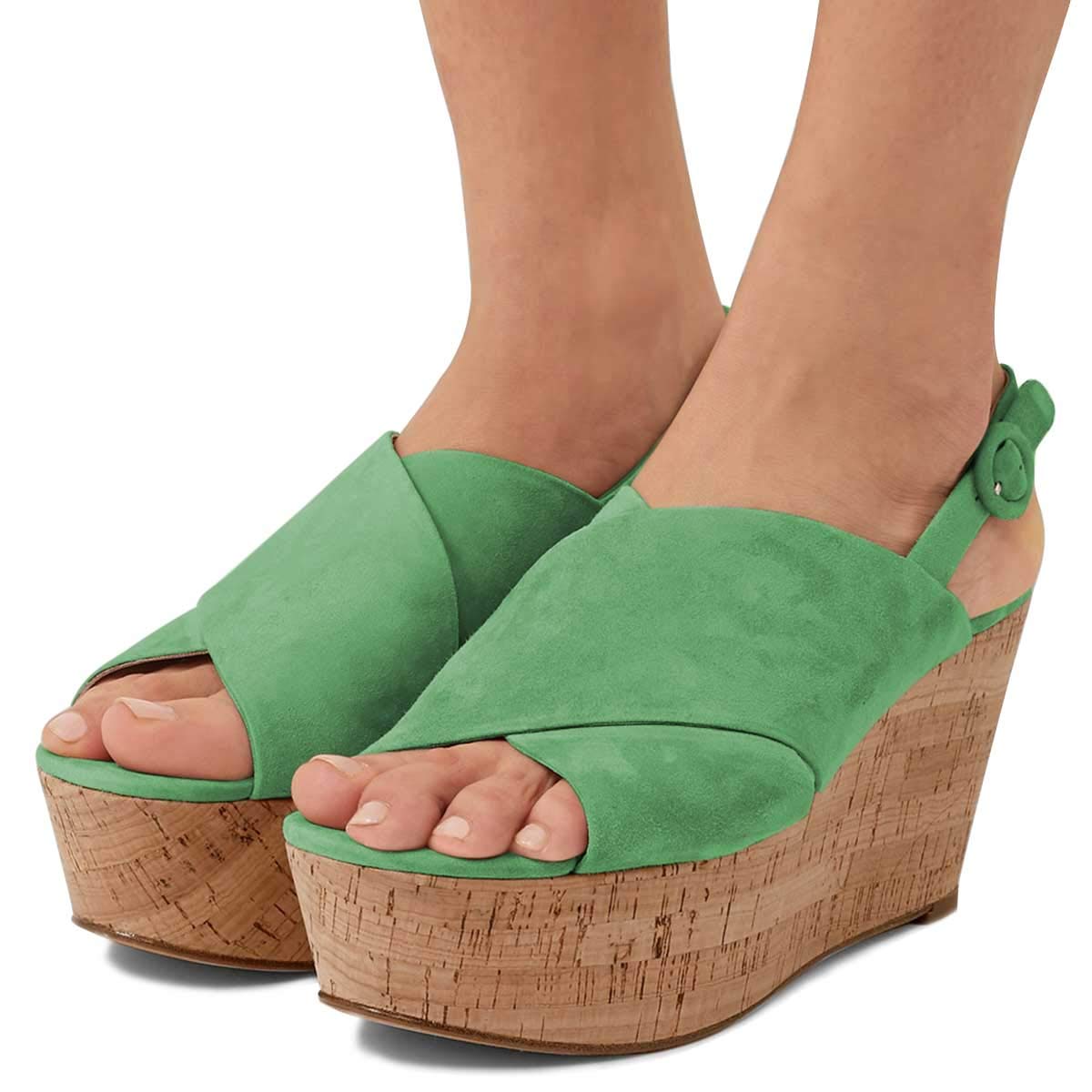Women's Peep Toe Platform Wedge Cork High Heel Slingback Sandals - Suede Summer Vacation Pumps (US Size 4-15) | Perfect for Beach Weddings, Date Nights & Summer Outfits