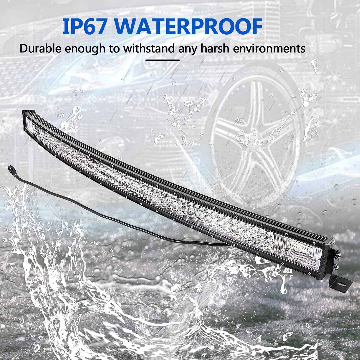 52 Inch 675W Curved LED Light Bar - Spot Flood Combo Off Road Lights with DT Connector & Wiring Harness for Pickup Trucks, ATV, UTV, SUV, Boat, 4x4 & Tractor | Perfect for Night Driving, Off-Road Adventures & Work Lighting