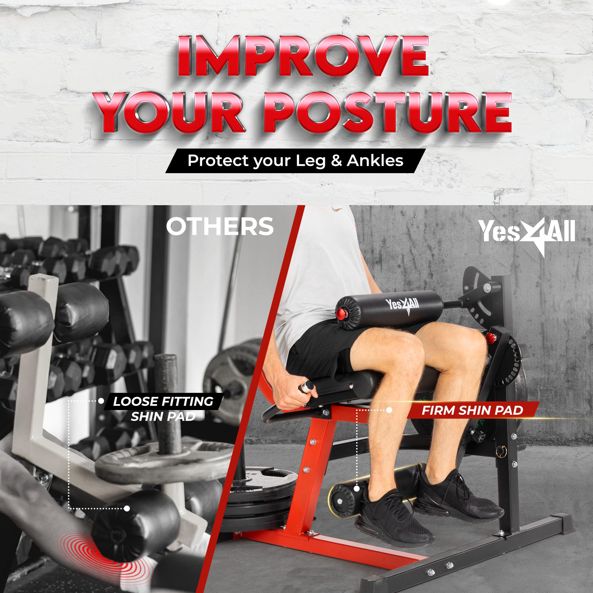 Yes4All Adjustable Leg Extension and Curl Machine with Plate Loaded - Home Gym Equipment for Thigh & Hamstring Workout - Perfect for Home Gym, Strength Training & Leg Day Exercises
