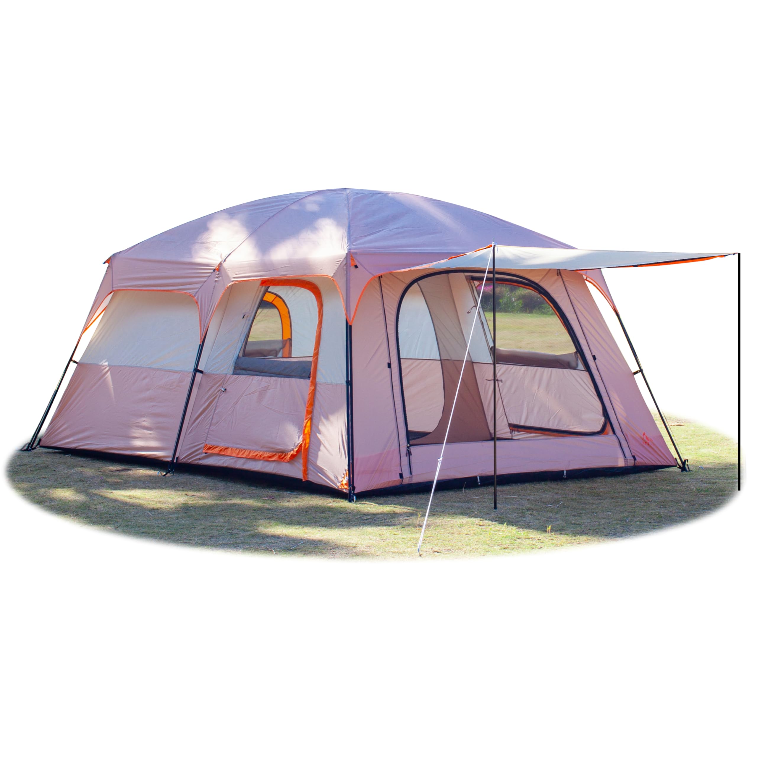 KTT Extra Large Family Cabin Tent for 10-12-14 People (Style-B) - 2 Rooms, 3 Doors & 3 Windows with Mesh, Waterproof Double Layer Straight Wall Design - Perfect for Camping, Picnics, Outdoor Adventures & Family Gatherings