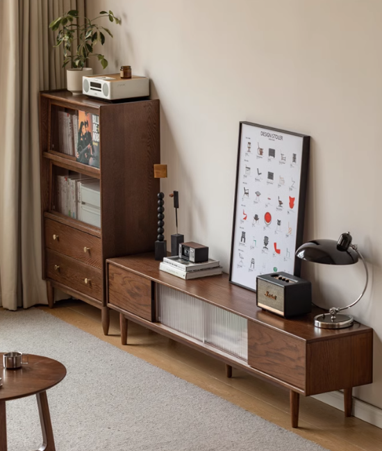 Solid Oak Wood Modern Minimalist TV Stand Floor Cabinet - Perfect for Living Room, Bedroom & Home Theater Setup