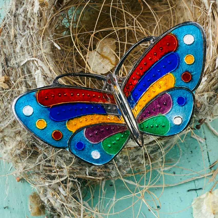 Sterling Silver Guilloche Enamel Butterfly Brooch Pin - Elegant Jewelry Gift for Women - Perfect for Weddings, Parties & Special Occasions