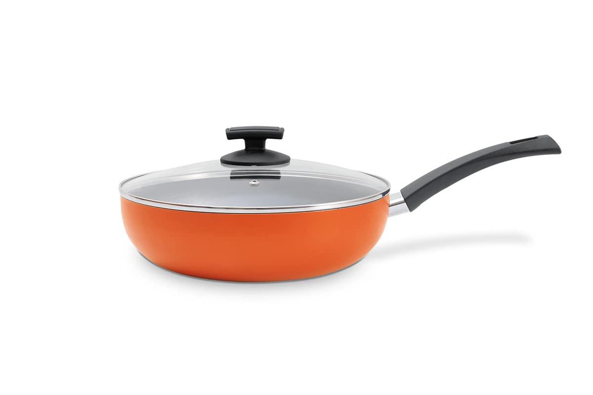 Masterchef 3.55L (28cm) Orange Non-Stick Wok Pan with Lid - Professional Stir Fry, Sauté & Deep Frying - Perfect for Asian Cooking, Home Chefs & Restaurant Use