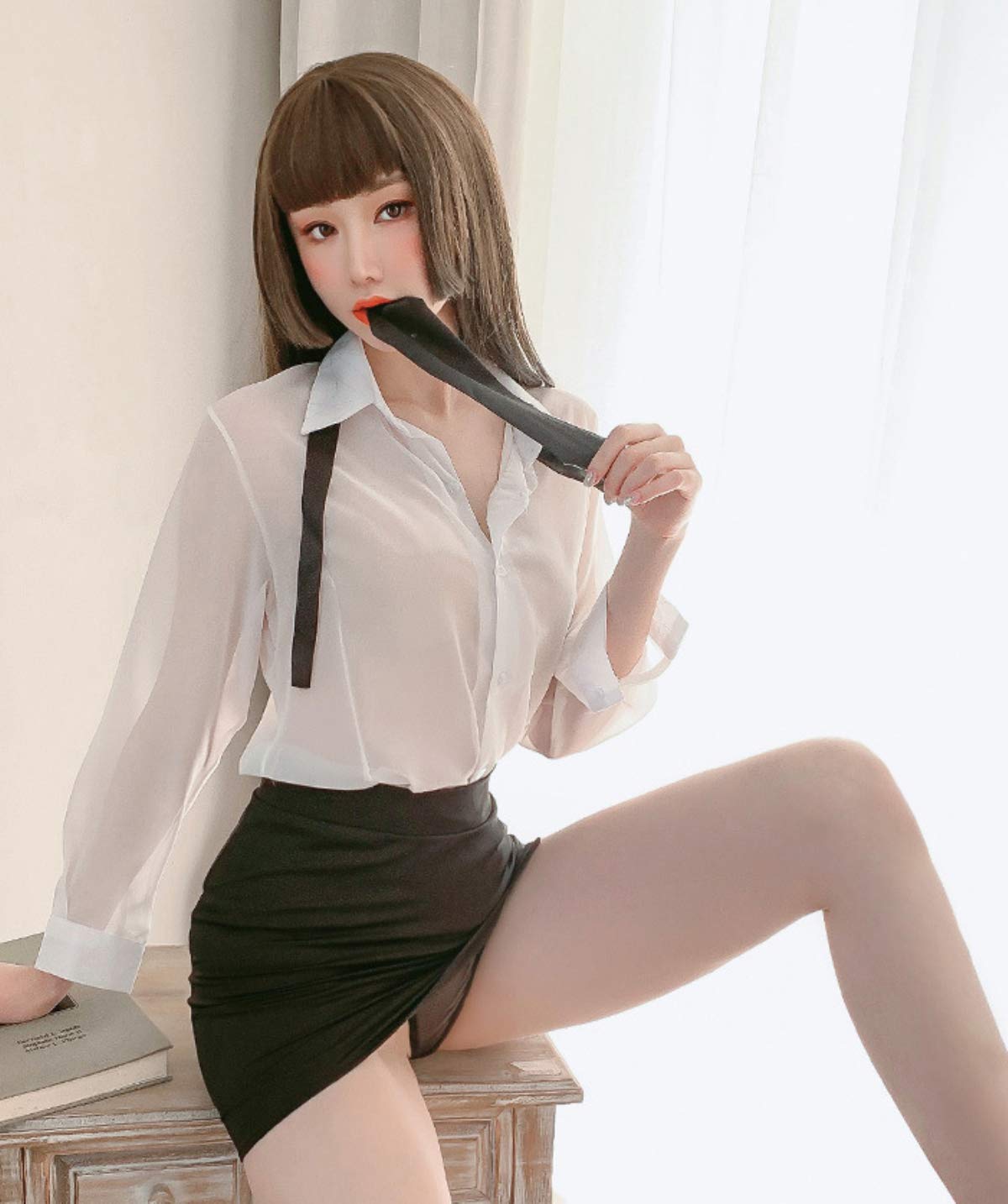 Sexy Anime Cosplay Lingerie Set - Women's School Teacher Uniform Teddy Outfit with Bodycon Pencil Skirt & Top | Roleplay Costume for Halloween, Cosplay Party, Boudoir Photoshoot