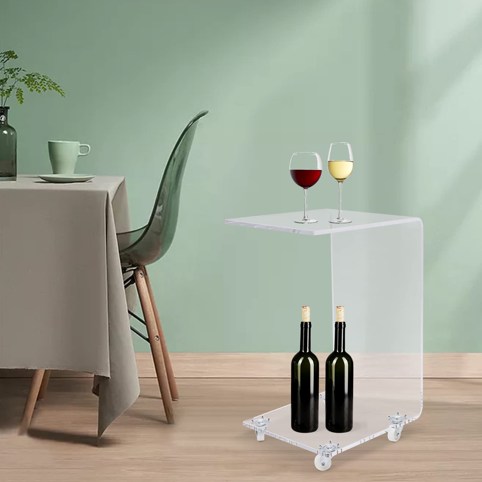 Modern Clear Acrylic C-Shaped Accent Table - Sleek Bedside Nightstand, Living Room End Table & Snack Table for Home Decor - Perfect for Bedrooms, Dorms & Small Spaces (Transparent)