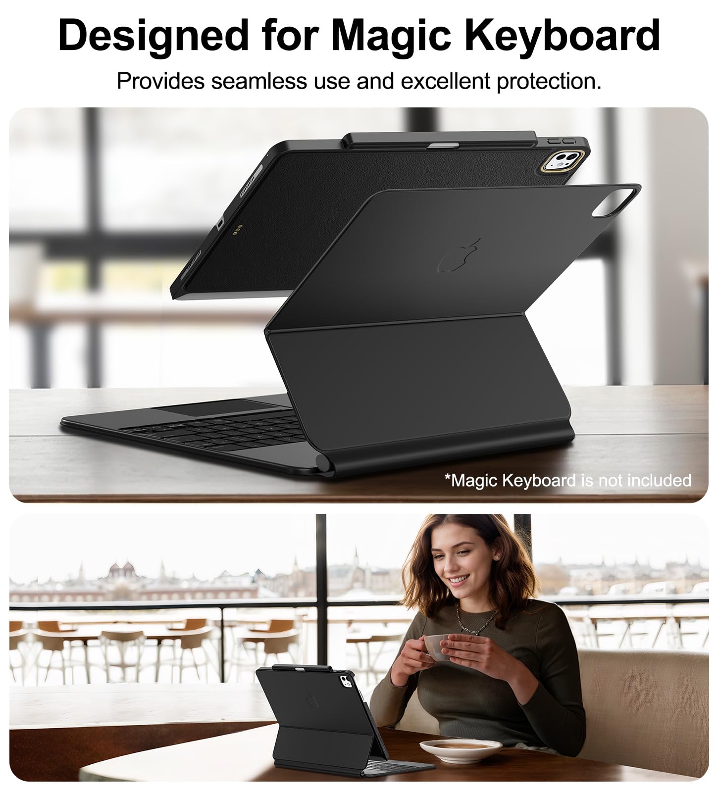 2024 iPad Pro 13-inch M4 Magic Keyboard Compatible Case with Apple Pencil Holder - Slim Durable Leather Folio Cover for Smart Keyboard (Keyboard Not Included) | Perfect for Work, Travel & Home Office Use