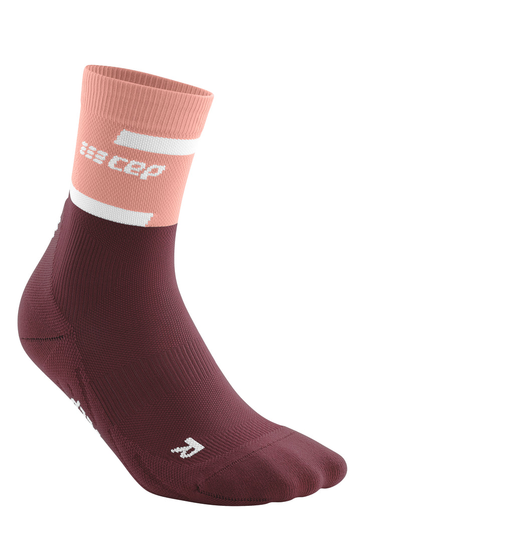 CEP Women's The Run Socks Mid Cut V4 - Compression Running Socks for Women, Rose/Dark Red (WP2C1R) - Ideal for Marathon Training, Jogging & Athletic Performance