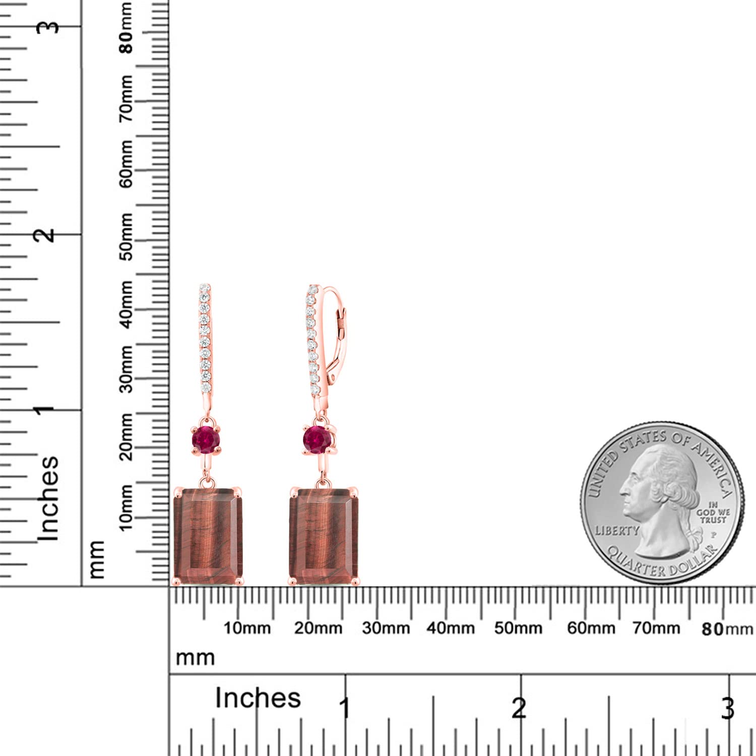 13.80 Ct Red Tiger Eye & Ruby Earrings in 18K Rose Gold Plated Silver | Gem Stone King | Elegant Jewelry for Women, Perfect for Parties, Weddings & Special Occasions
