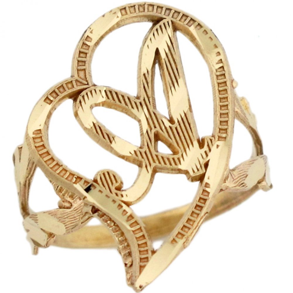 10K Real Gold Cursive Letter A Diamond Cut Heart Initial Ring - 2.3cm Unique Jewelry for Women | Perfect Gift for Anniversary, Birthday & Valentine's Day