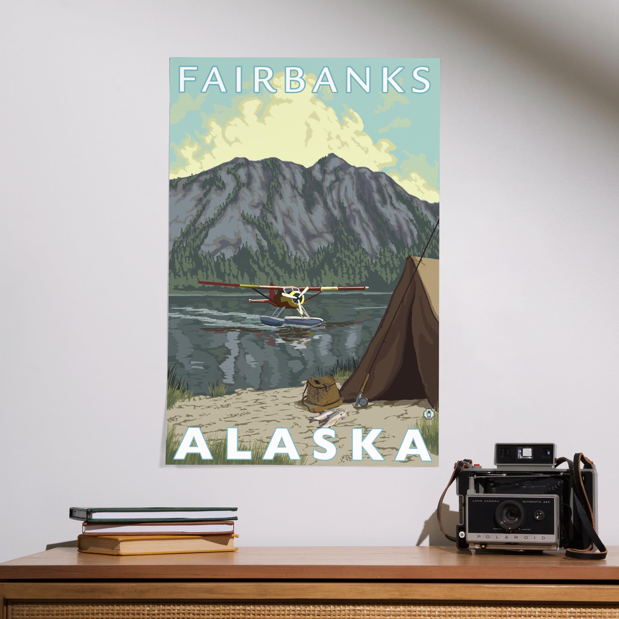 Lantern Press 16x24 Inch Giclee Print - Bush Plane & Fishing in Fairbanks Alaska - Wall Art for Cabin, Lodge & Outdoor Enthusiast Decor