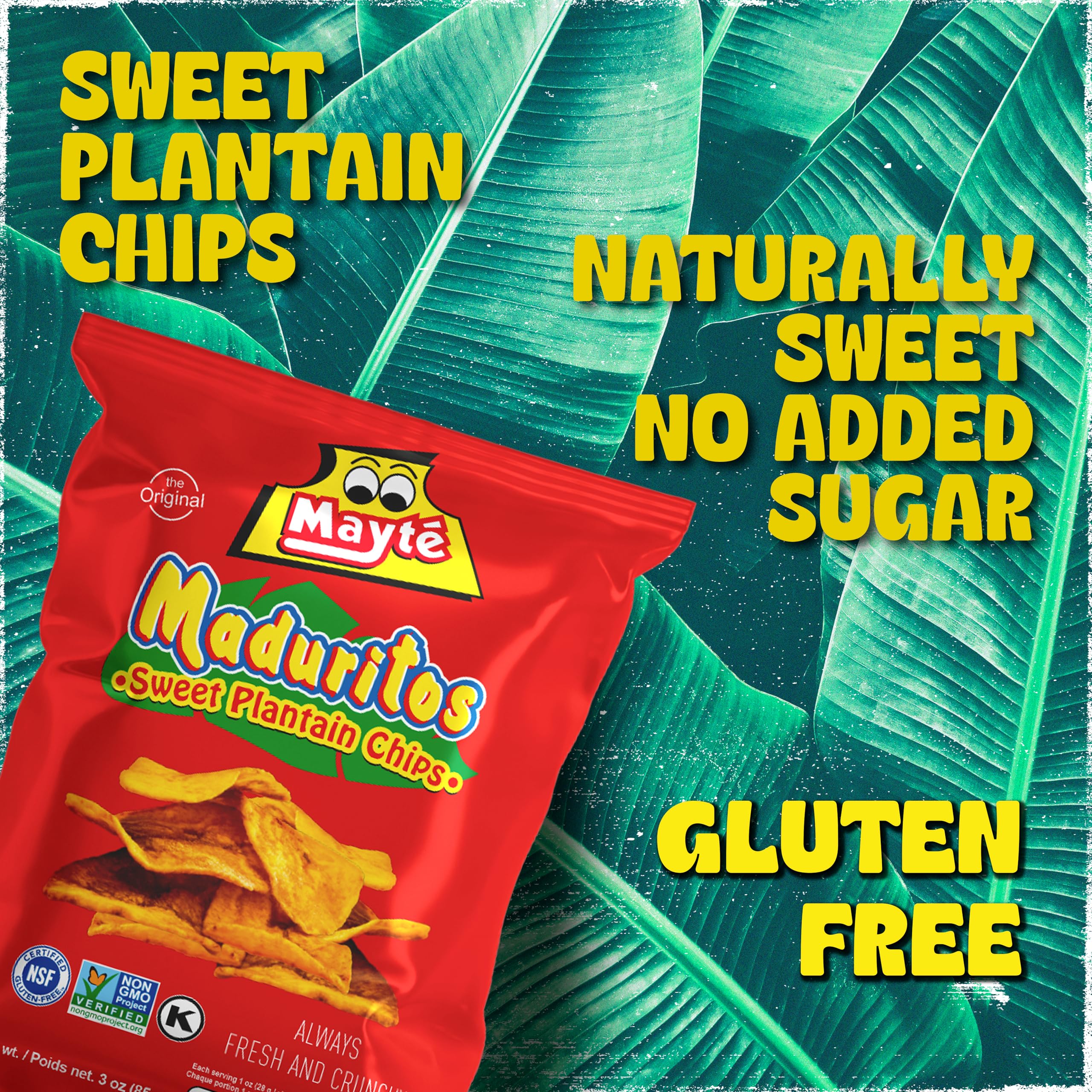 Mayté Sweet Potato Chips & Plantain Chips - 3oz Non-GMO, Gluten-Free, Kosher Snacks - Healthy Vegan Snack for Parties, Travel & On-The-Go