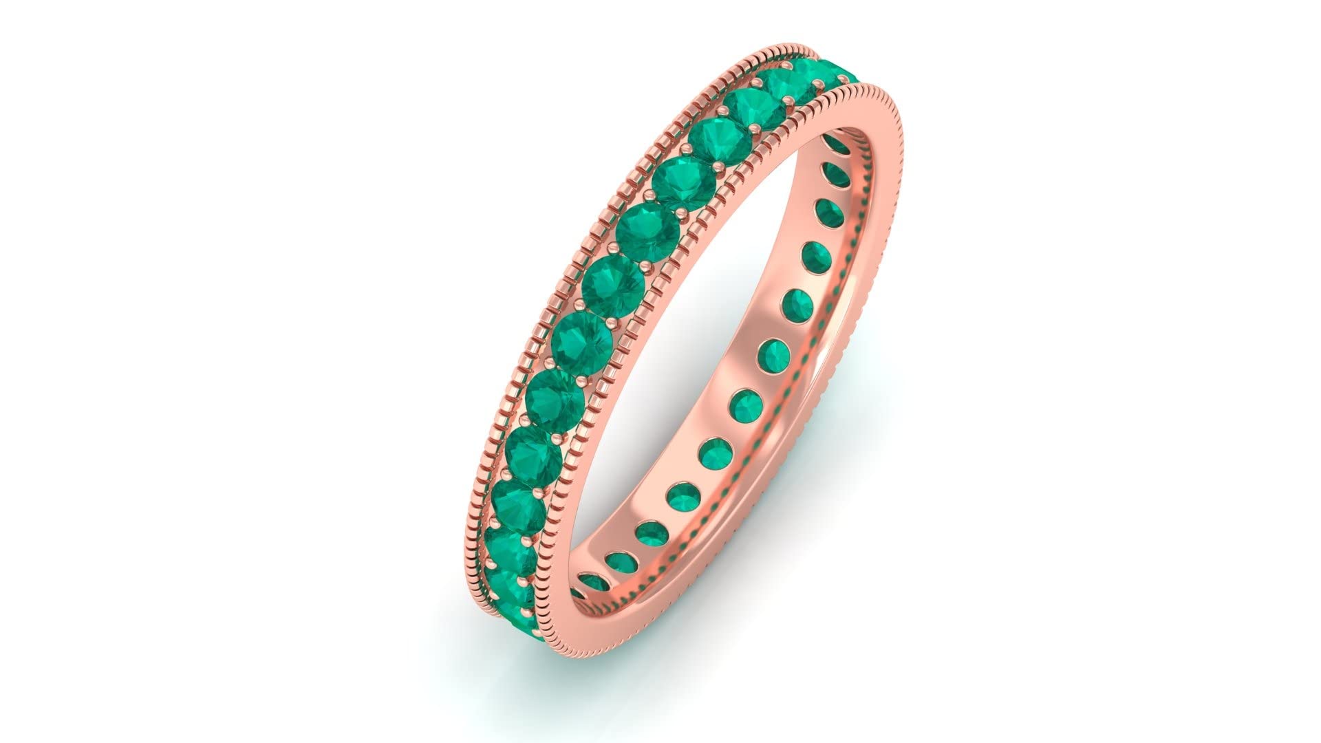 1 CT Emerald Full Eternity Ring in 14K Solid Gold - May Birthstone Milgrain Wedding Band for Women, Anniversary Gift, Bridal Jewelry (Perfect for Engagements, Weddings & Special Occasions)