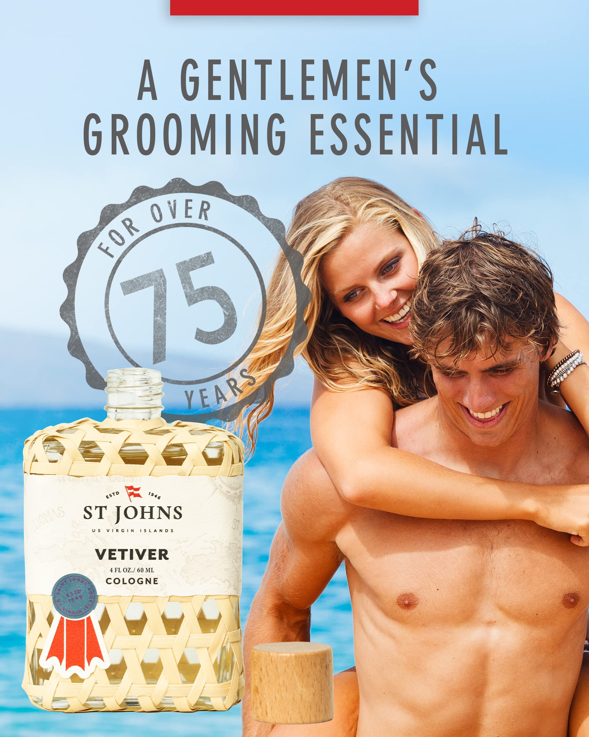 St. John's Classic Vetiver Cologne for Men - Virgin Islands Inspired Fresh & Sophisticated Fragrance (4 oz) | Perfect for Daily Wear, Office & Special Occasions