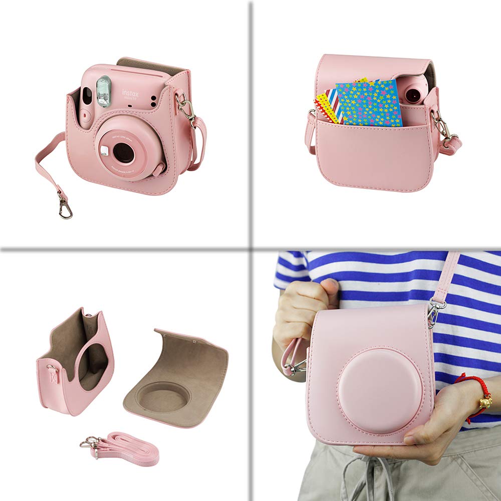 Fujifilm Instax Mini 11 Instant Camera Bundle - Blush Pink with Twin Pack Film, Rainbow Film, Protective Case & Travel Stickers | Perfect for Travel, Parties, Weddings & DIY Scrapbooking