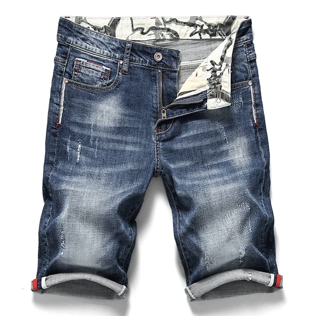 SLATIOM Men's Stretch Denim Shorts - Slim Fit Summer Jeans Shorts for Men, Comfortable Polyester Blend, Straight Leg (Color A, Size 28) - Perfect for Beach, Casual Outings & Summer Travel