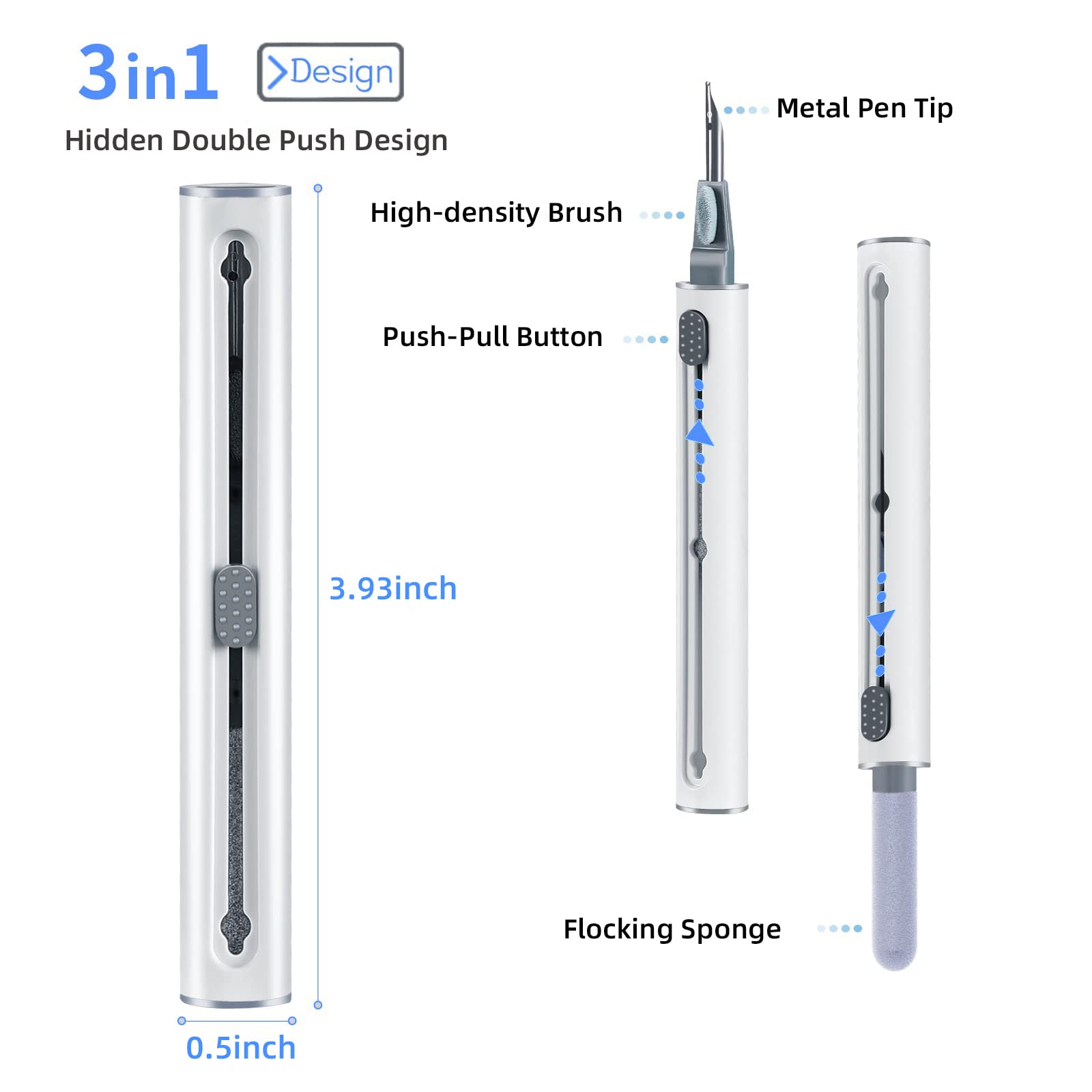 2Pcs Earbud Cleaning Kit - Multi-Function Cleaning Pen with Soft Brush & Flocking Sponge for AirPods, Bluetooth Headphones, Charging Case & Phone Accessories | Perfect for Home, Office & Travel Use