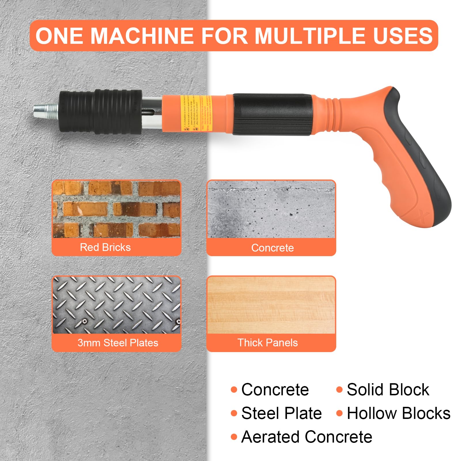 Heavy Duty Steel Concrete Nail Gun with 120pcs Nails - 5 Speed Adjustable for Wall Fastening | Professional Construction Tool for Concrete, Brick & Masonry Work | Ideal for Framing, Roofing & DIY Projects
