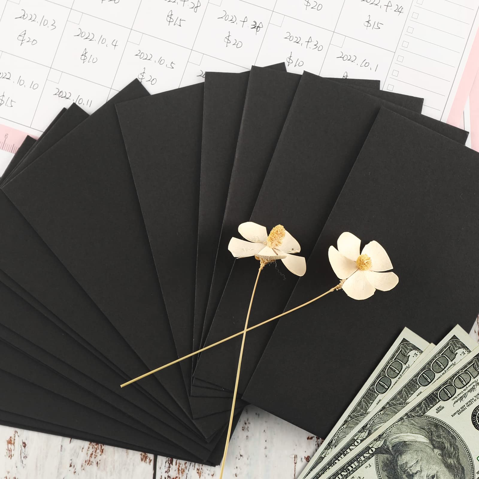 Granhoolm 100 Pack Large Cash Envelopes 3.5 x 6.5 inch - Budgeting Money Envelopes for Savings Plan, Cash Management & 100 Envelope Challenge - Perfect for Personal Finance, Wedding Cards, Business Payments & Gift Giving (Black)
