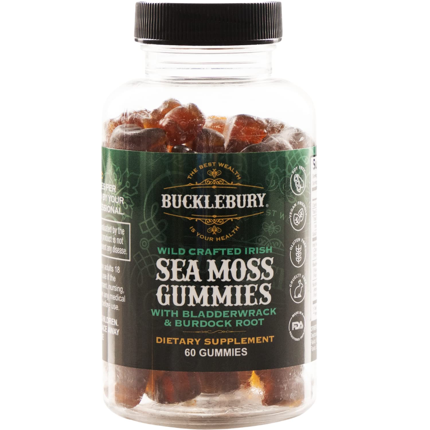 Wild Crafted Irish Sea Moss Gummies with Bladderwrack & Burdock Root - Vegan Chewable Multivitamin for Immune, Thyroid & Digestive Support - 60 Natural Gummy Supplements - Perfect for Daily Wellness & Gut Health Routine