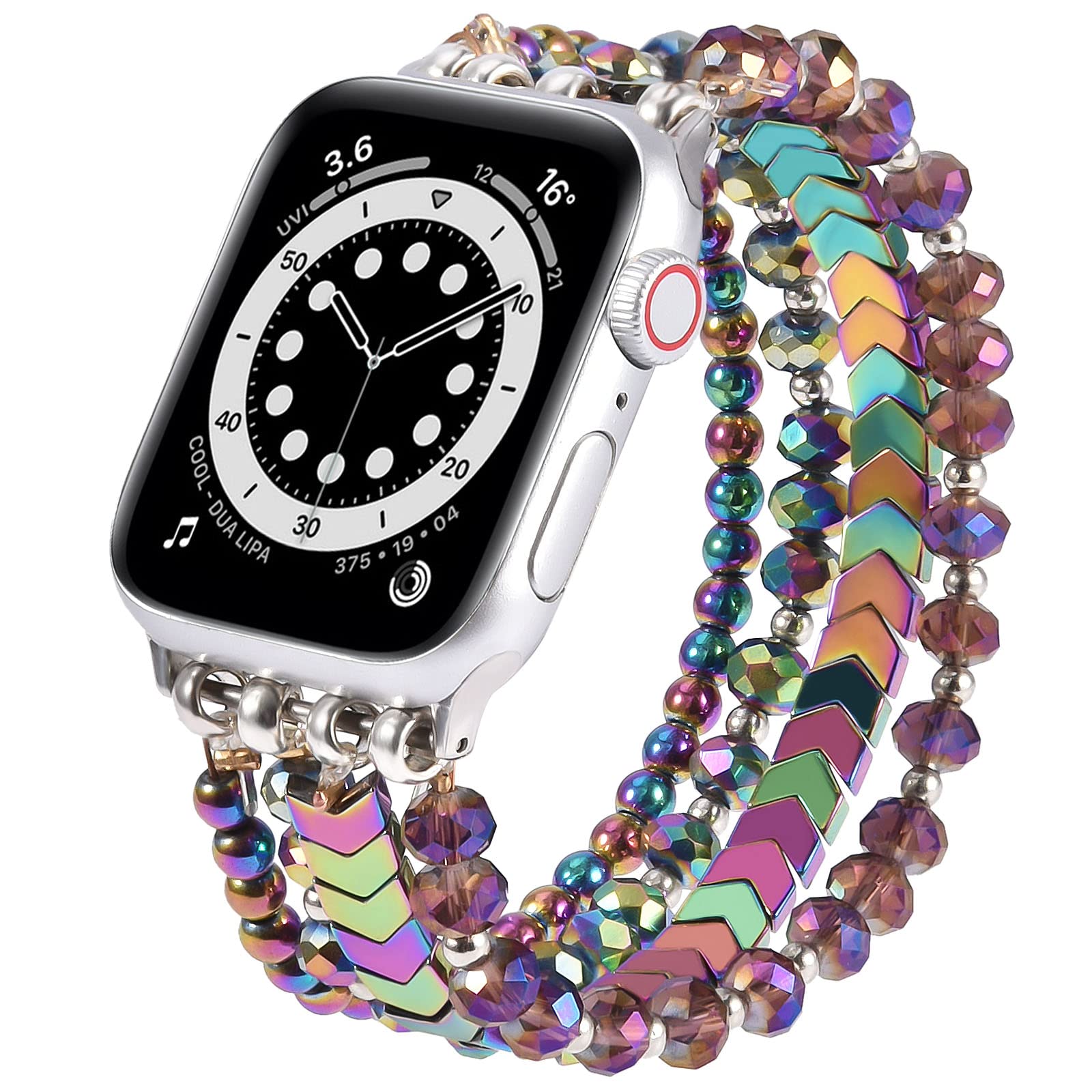 MOFREE Beaded Stretch Bracelet Compatible with Apple Watch 40mm/38mm/41mm (Series 7/SE/6/5/4/3/2/1) - Handmade Elastic Fashion Band for Women - Perfect for Workouts, Office Wear & Casual Outfits