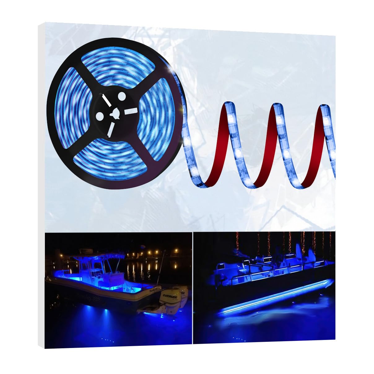 12V 16.4FT Waterproof LED Boat Lights - Marine Strip Lighting for Deck & Night Fishing (Blue)