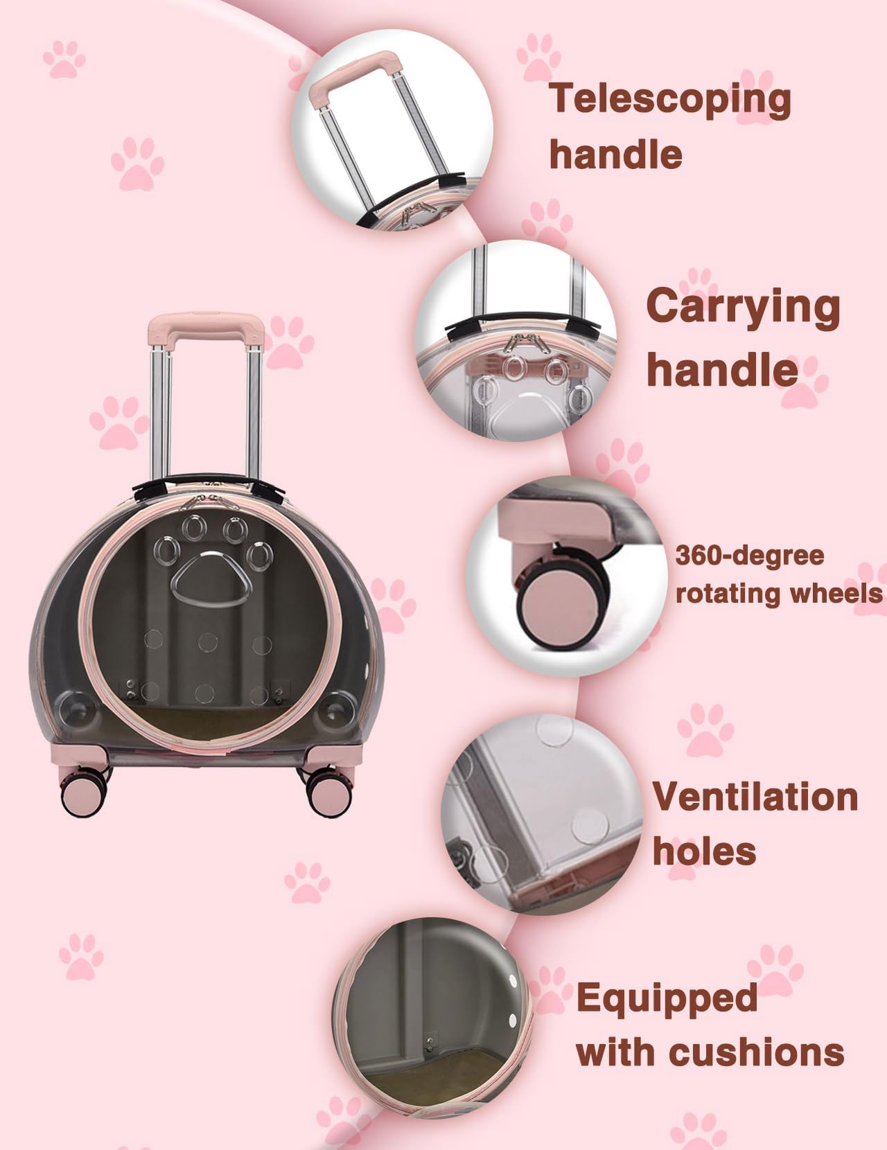 Portable Bubble Pet Carrier Backpack - Durable, Breathable Travel Trolley Case for Small Pets (Dogs, Cats, Rabbits) - Deep Pink | Perfect for Air Travel, Vet Visits & Outdoor Adventures