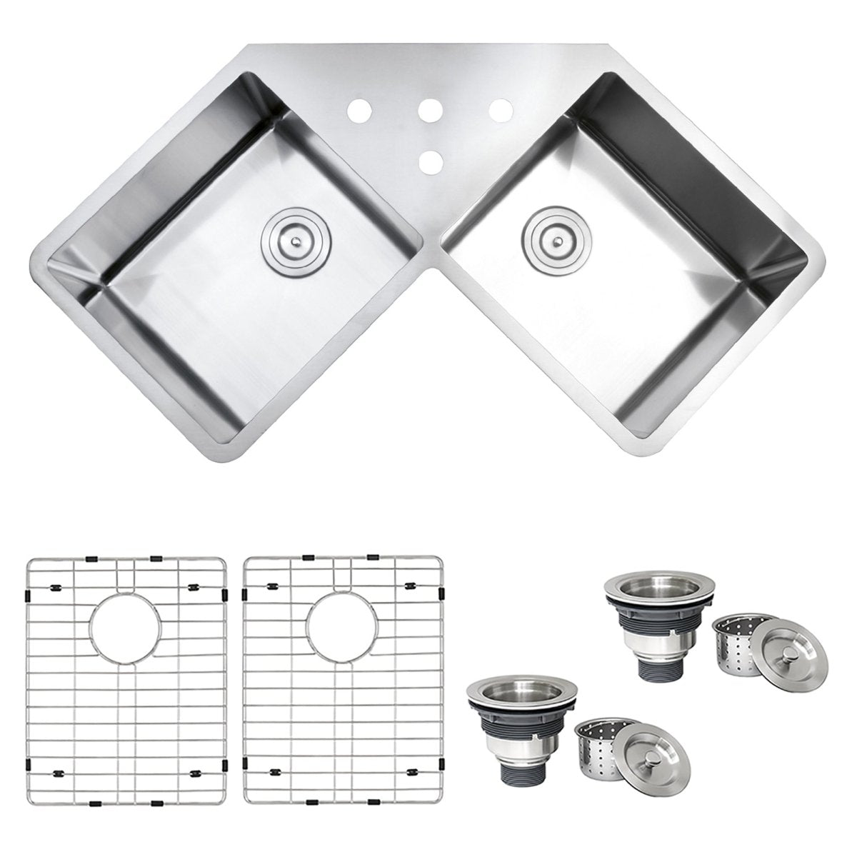44 Inch Corner Butterfly Undermount Kitchen Sink - 16 Gauge Stainless Steel Double Bowl Sink for Small Space Kitchen, RV & Apartment