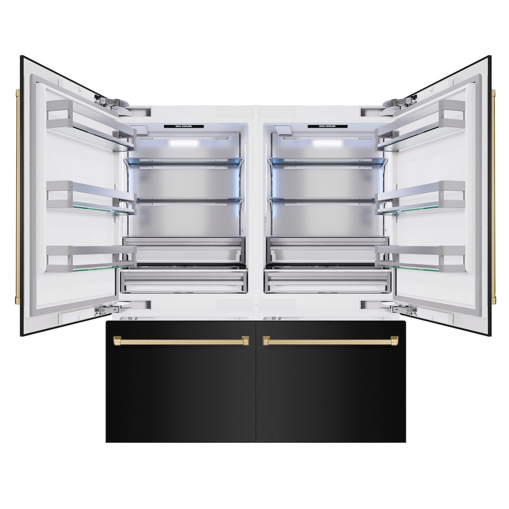 ZLINE Autograph Edition 72-Inch French Door Built-In Refrigerator with Bottom Freezer - 39.6 cu. ft. Capacity, Water Dispenser & Ice Maker - Black Stainless Steel with Champagne Bronze Accents (RBITZ BS 72 CB) - Perfect for Modern Kitchens and Luxury Homes