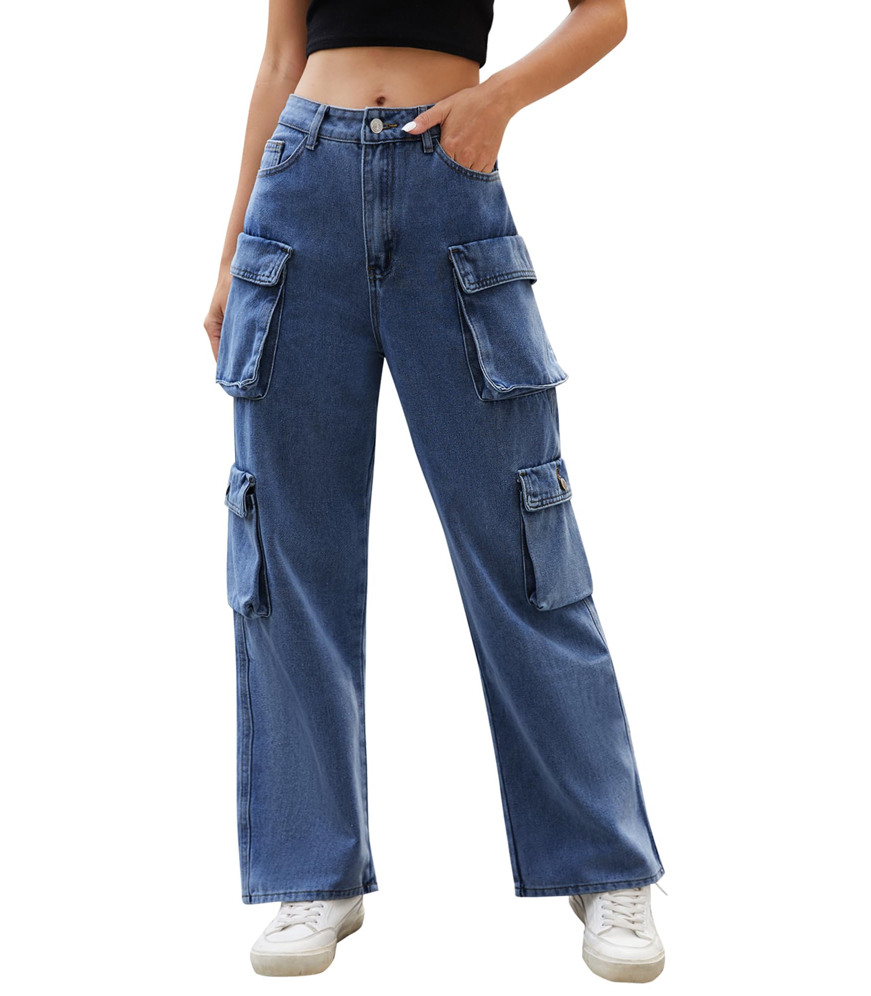Women's High Waisted Cargo Pants - Y2K Baggy Wide Leg Trousers with 8 Pockets | Casual Streetwear & Workwear Fashion for Everyday Comfort