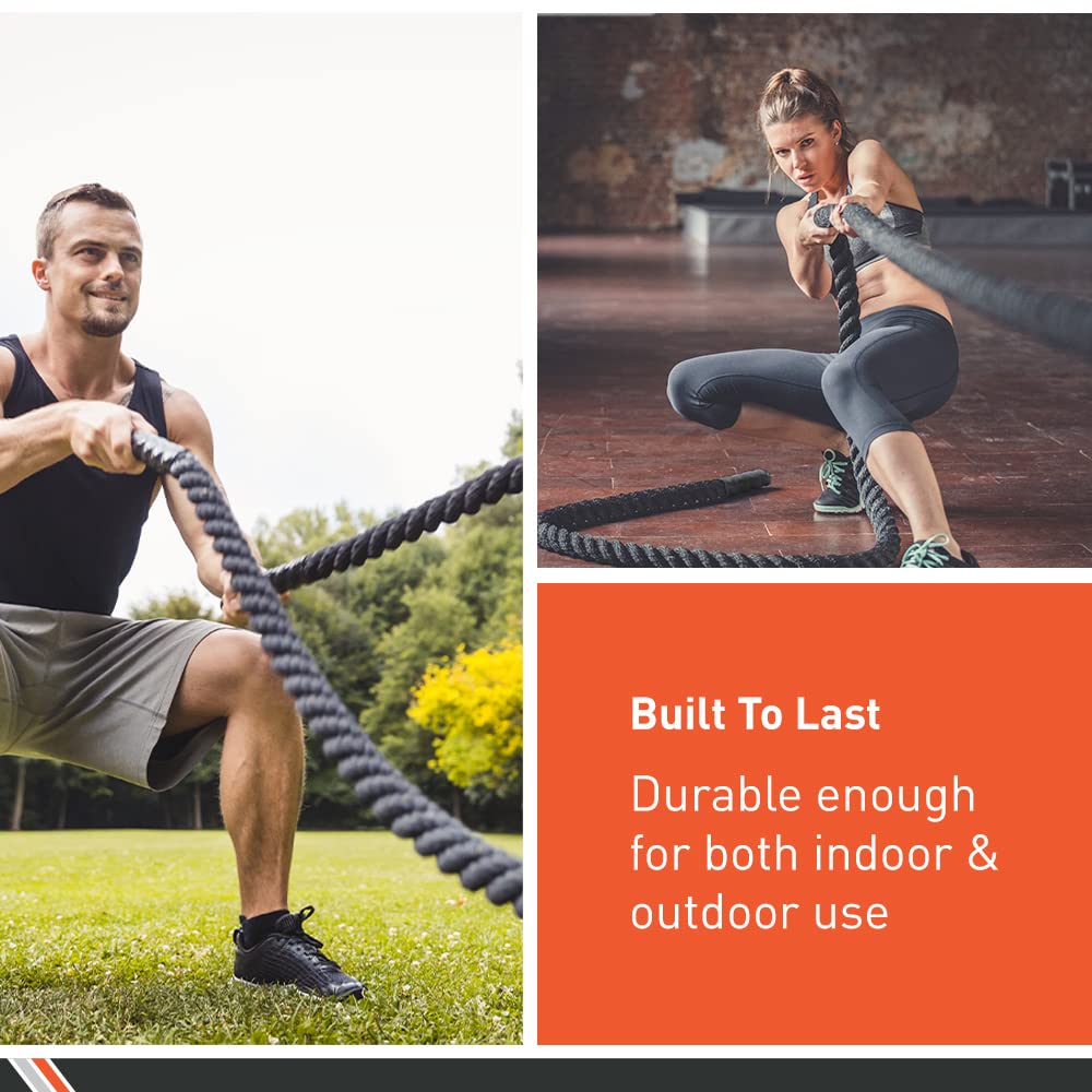 Body Sport Training Rope - Thick Battle Rope for Home & Gym Workouts | Durable Poly-Twine Exercise Rope for Indoor & Outdoor Fitness Training | Perfect for CrossFit, HIIT, Strength and Endurance Workouts