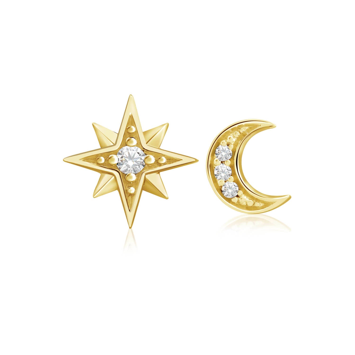 Moon and Stars Stud Earrings for Women - Dainty Celestial Jewelry for Everyday Wear, Gift Giving & Special Occasions