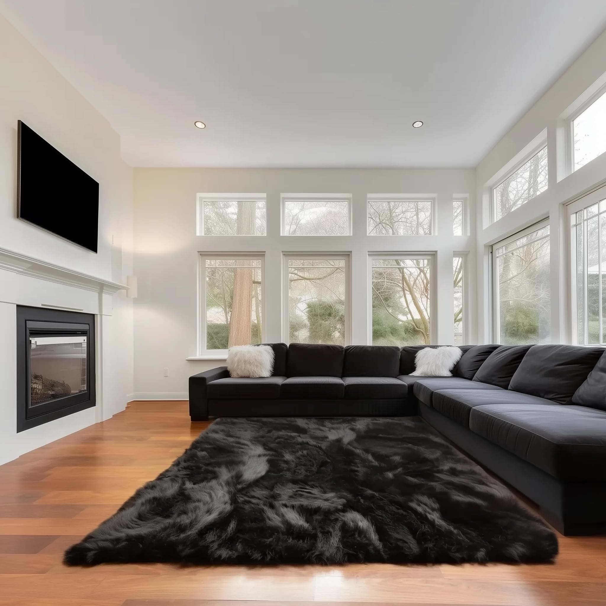 Premium Ultra Soft Fluffy Faux Sheepskin Area Rug - 8x10 Feet Black Shaggy Carpet for Bedroom, Living Room & Nursery - Cozy Home Decor for Winter Warmth & Stylish Interior Design