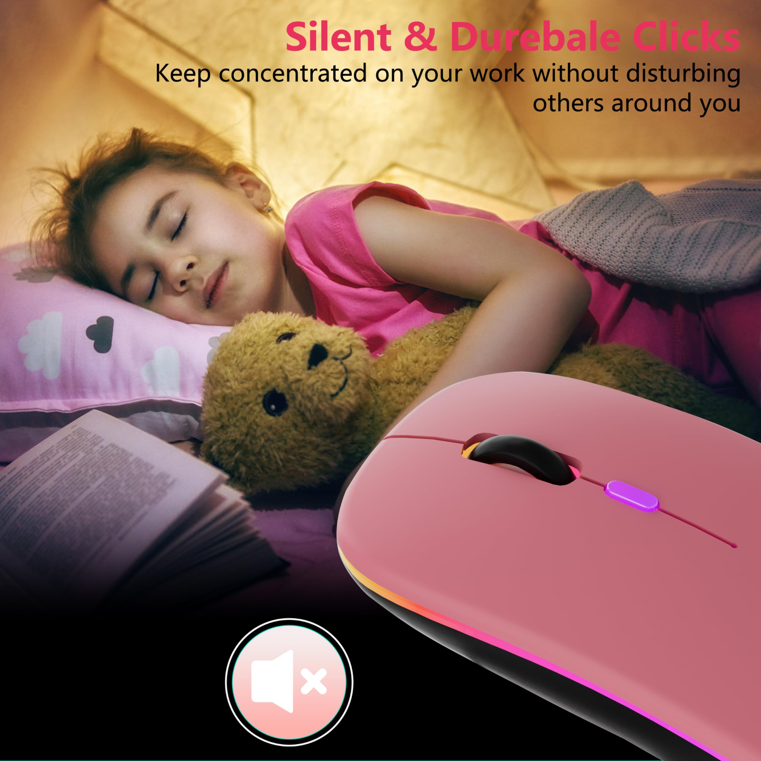 Wireless Rechargeable Gaming Mouse - 7-Color RGB Backlit, 2.4GHz USB, for PC/Laptop/iPad - Perfect for Work & Gaming