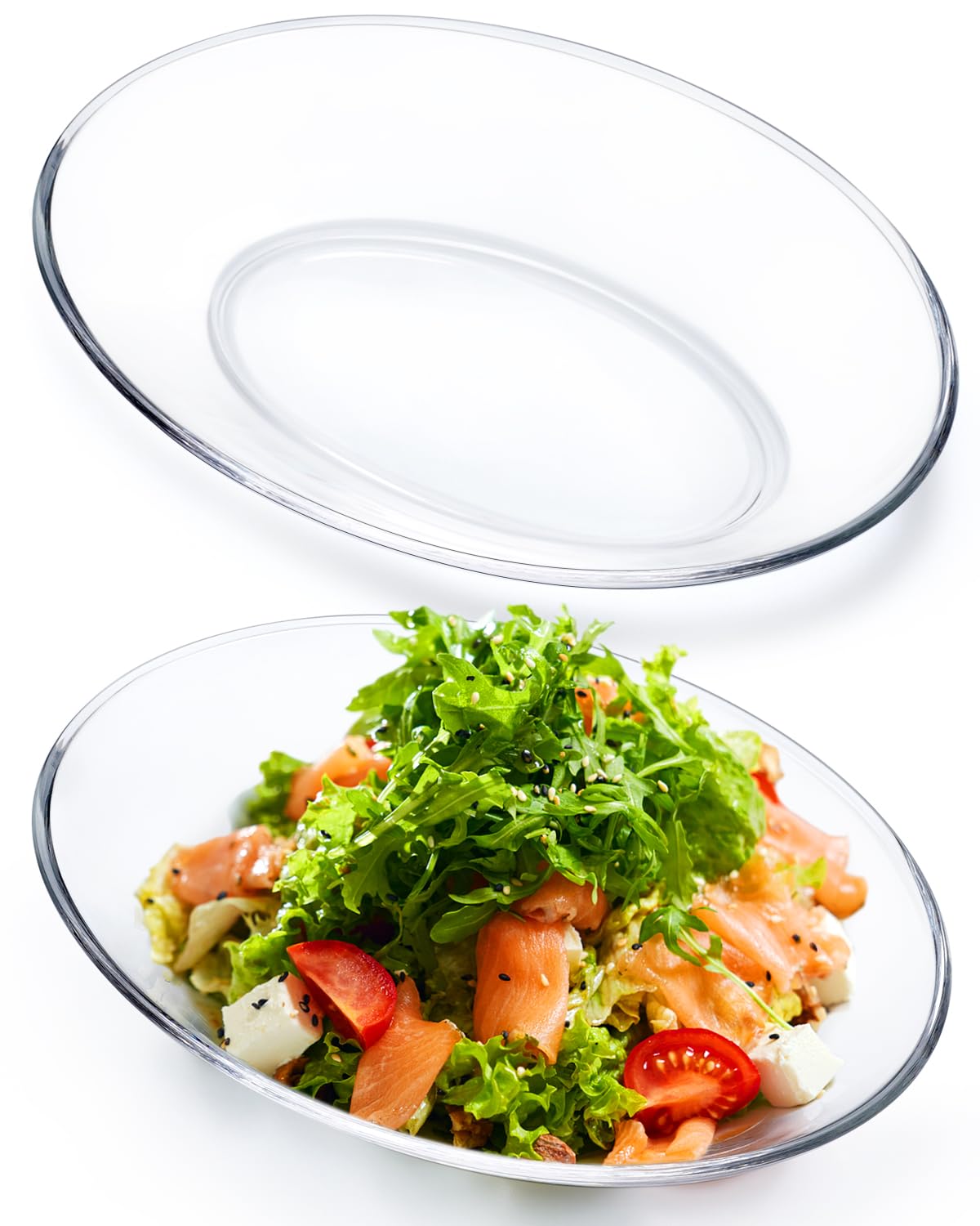 NUTRIUPS 2-Pack Small Tempered Glass Serving Plates - 7.7 x 5.5 Inch Oval Glass Appetizer Plates, Mini Salad Plates Set for Desserts, Side Dishes & Party Snacks - Perfect for Dinner Parties, Tea Time & Home Entertaining