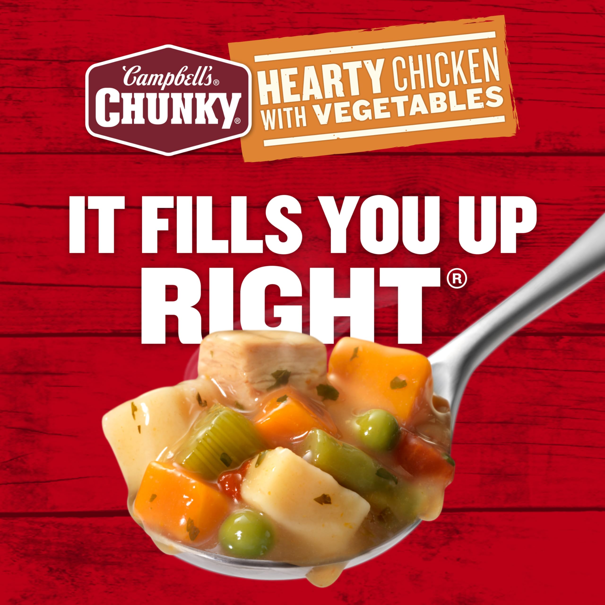 Campbell's Chunky Hearty Chicken & Vegetable Soup - 18.6 oz Cans (12-Pack) | High Protein Meal, Quick Lunch Idea & Emergency Food Supply for Camping, Office & Home Pantry