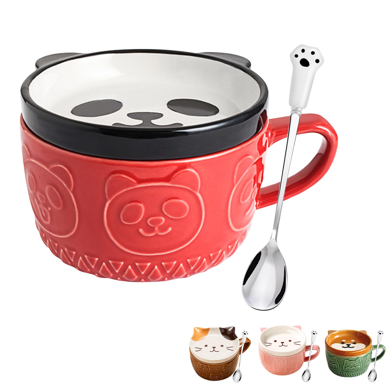 Kawaii Panda Coffee Mug with Lid - Cute Ceramic Tea Cup & Dessert Saucer Set for Women, Men, Kids - Perfect Christmas, Birthday Gift for Her, Wife, Mom, Grandma, Teacher - Ideal for Home, Office & Coffee Lovers