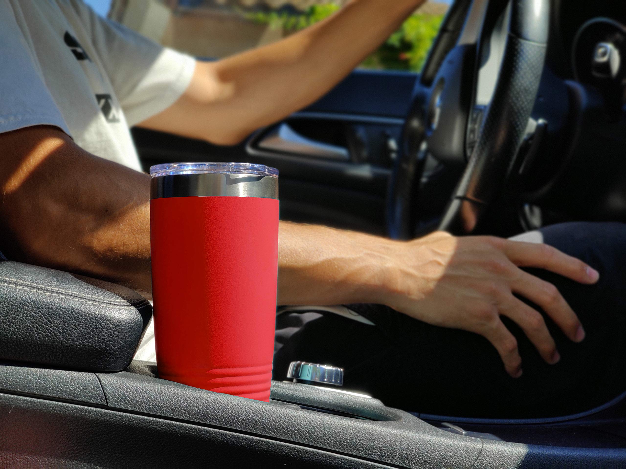 LaserGram 20oz Vacuum Insulated Stainless Steel Tumbler Mug with Personalized Engraving - Keeps Drinks Hot/Cold for Hours - Perfect for Coffee, Tea & Outdoor Activities (Red)