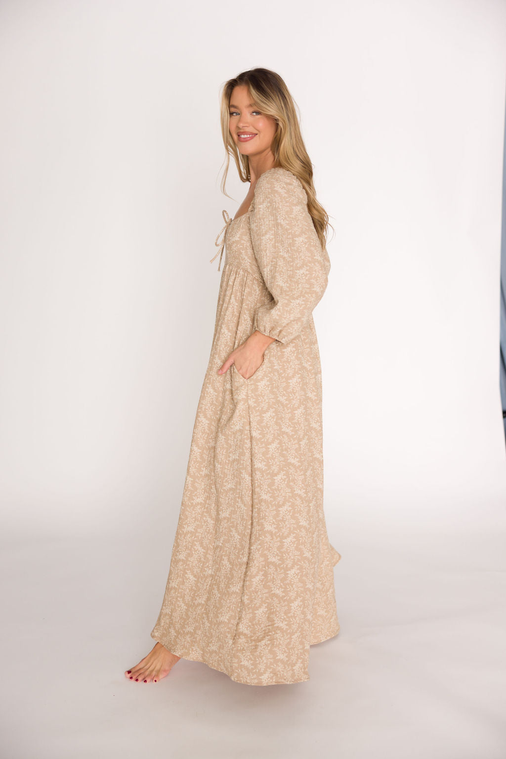 Peyton 100% Cotton Maternity Maxi Dress - Bump Friendly Floral Print in Mocha (XS-XL) | Perfect for Pregnancy, Baby Showers & Summer Vacations