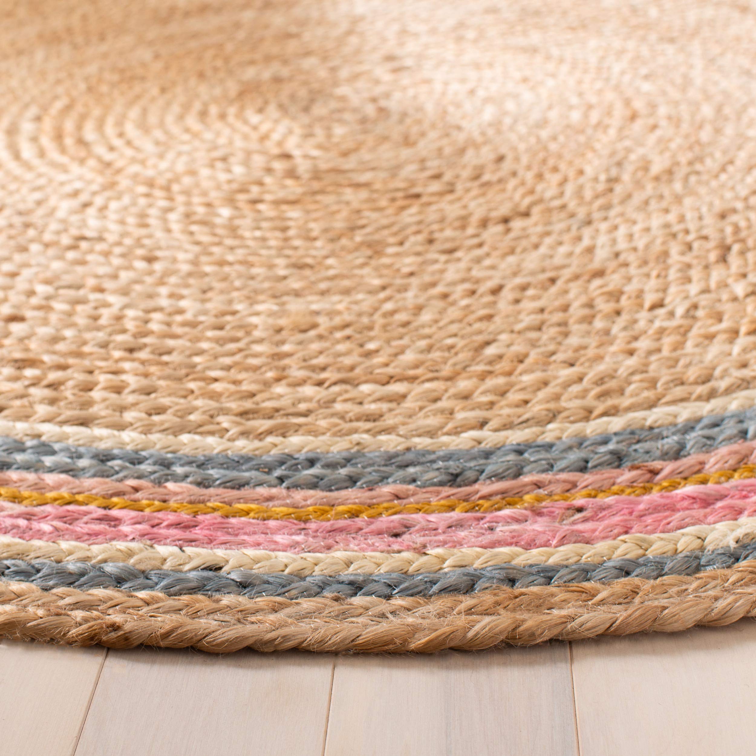 SAFAVIEH Handmade Boho Braided Jute Area Rug - 7' Round Natural Fiber Rug in Fuchsia & Beige (NF806R) | Perfect for Bohemian Living Rooms, Bedrooms & Cozy Spaces