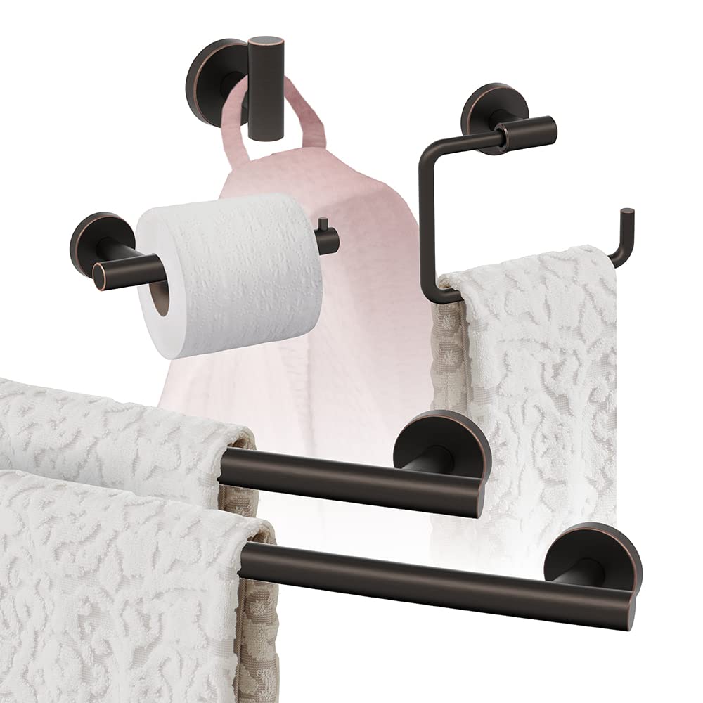 Amerock Oil Rubbed Bronze Arrondi 5-Piece Bathroom Accessories Set - Towel Bar, Toilet Paper Holder & More for Modern Bathroom Decor