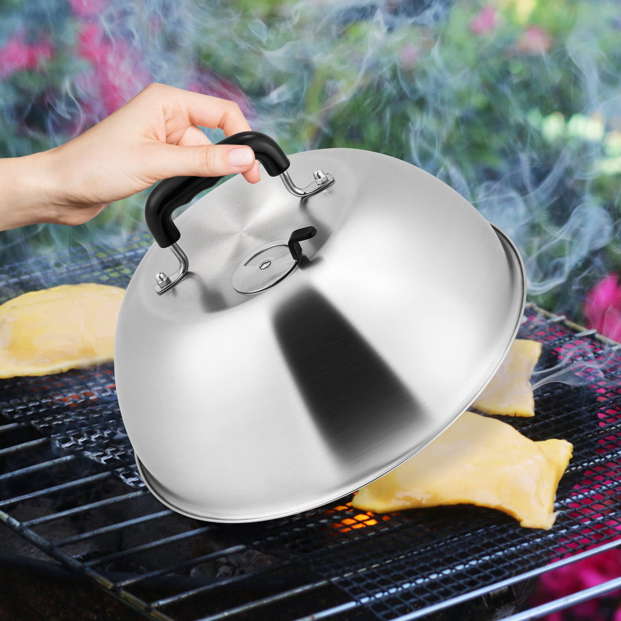 Leonyo 12-Inch Stainless Steel Cheese Melting Dome Set of 2 - Adjustable Vent Steaming & Basting Cover for Teppanyaki, Flat Top Griddles - Perfect for Restaurants, Food Trucks & Home Cooking