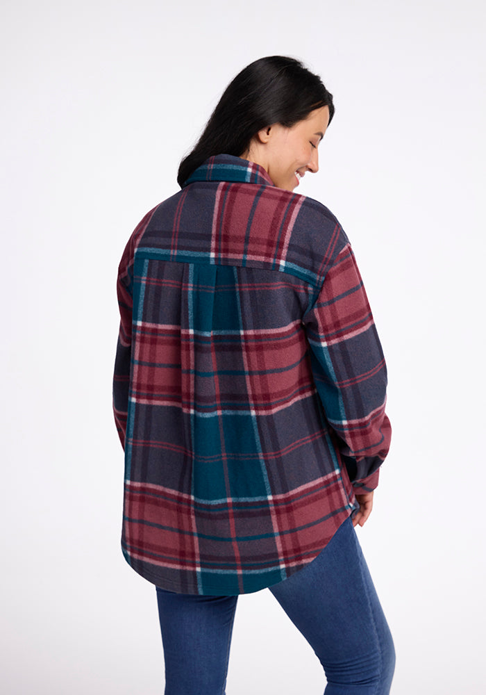 Sawyer Shacket for Women - Teal Plaid Flannel Shirt Jacket | Cozy Fall & Winter Layering Piece for Outdoor Activities