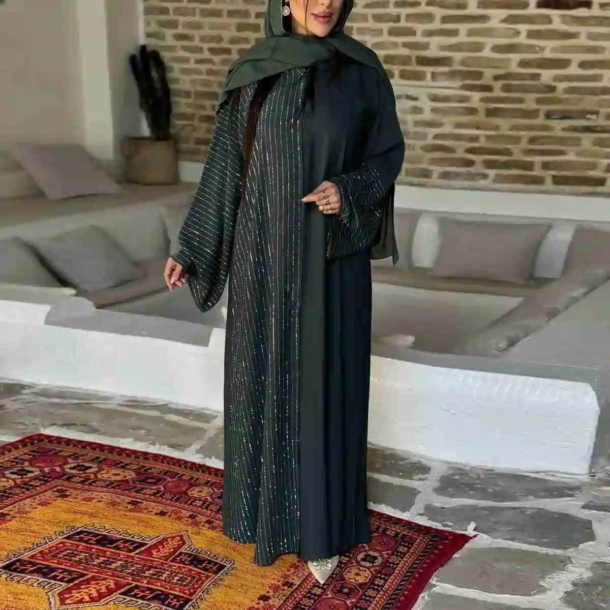 Elegant Open Abaya Dress with Concealed Buttons - Modest Muslim Fashion for Women - Perfect for Prayer, Work & Special Occasions