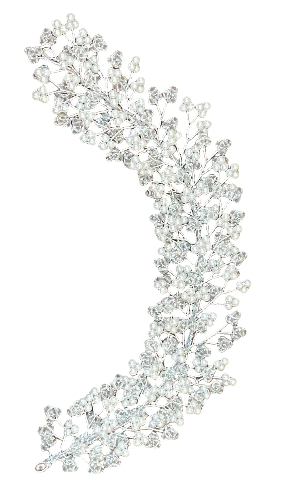 Samyak Silver Crystal Pearl Hair Vine Tiara - Elegant Bridal Hair Accessory for Women | Wedding Headpiece, Bridesmaid Hair Jewelry, Hair Pin, Bun Clip | Perfect for Weddings, Prom, Parties & Special Occasions