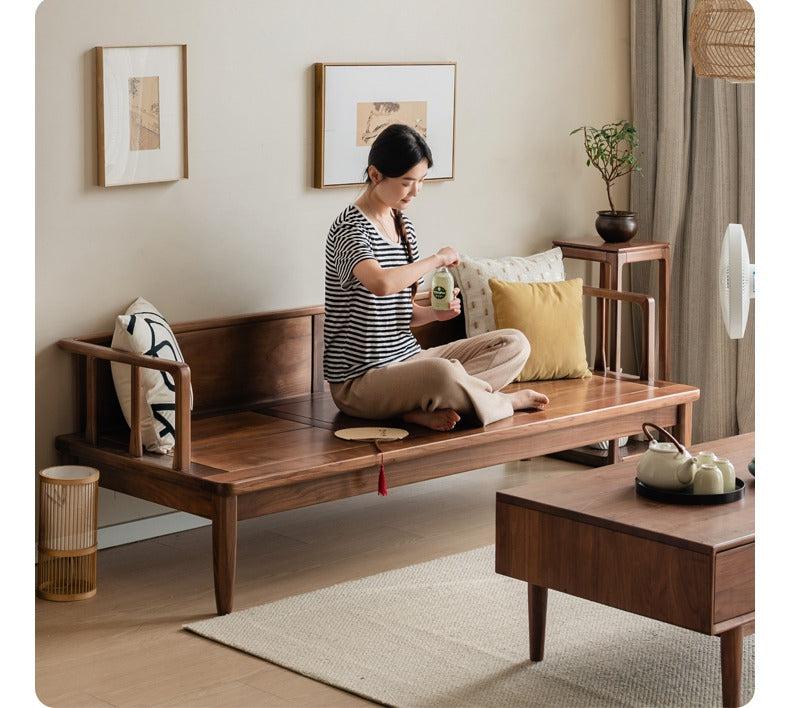Premium Black Walnut Solid Wood Convertible Sofa - 2-in-1 Winter & Summer Use for Living Room, Bedroom, or Office - Comfortable & Durable Furniture for All Seasons