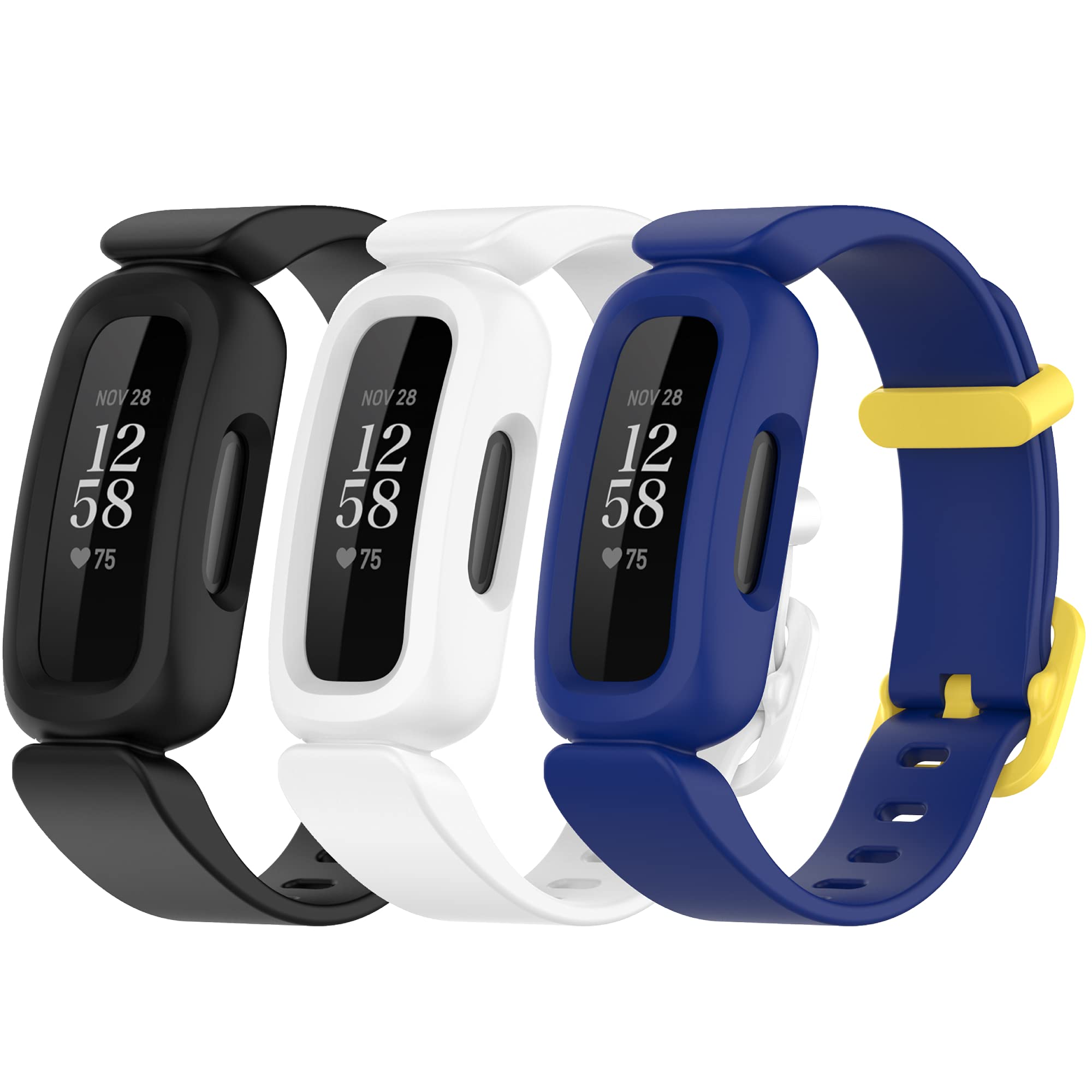 Replacement Smart Watch Bands Compatible with Fitbit Ace 3 - Soft Silicone Wristband for Kids (Black, Dark Blue, White) | Durable, Comfortable & Adjustable for Sports, School & Daily Activities